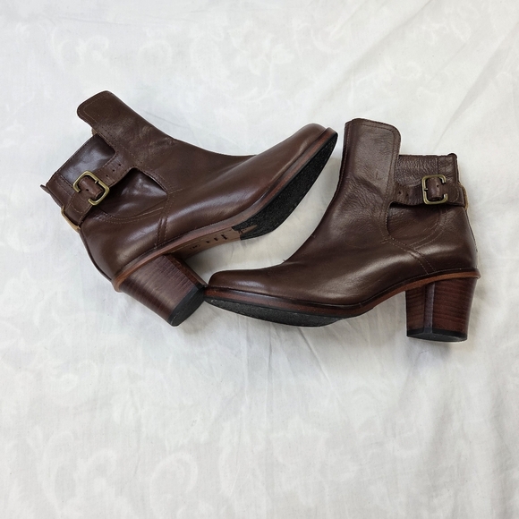 Anthropologi J.Shoes Hardwick Leather Buckle Block Heel Brown Boots Size 7 - Picture 1 of 10